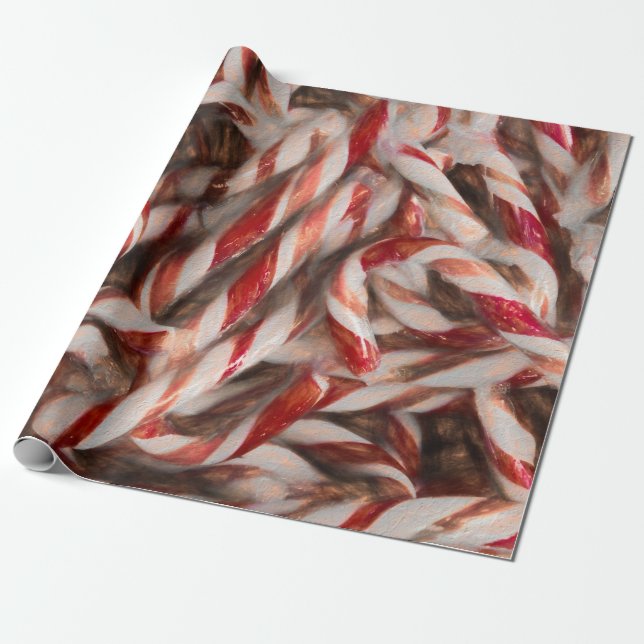 Candy Cane Vintage Antique Red Christmas Wrapping Paper (Unrolled)