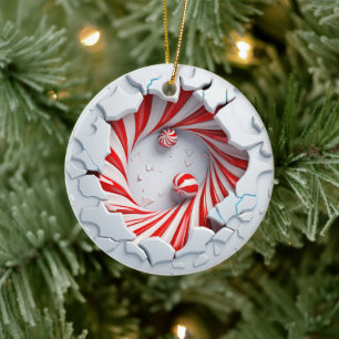 Candy Cane Vortex Peppermint Twist Ceramic Ornament