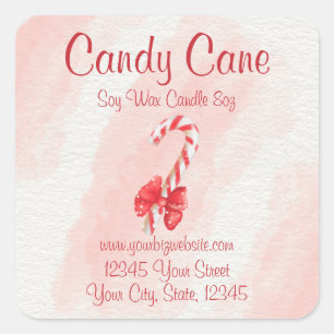 Candy Cane Watercolor Christmas Candle Label