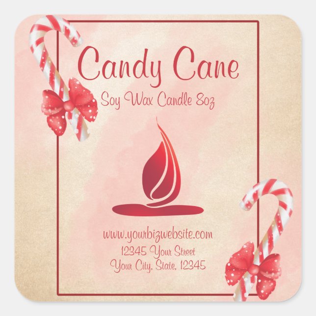 Candy Cane Watercolor Christmas Candle Label (Front)