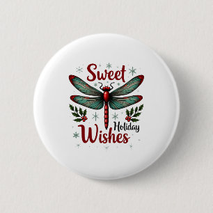 Candy Cane Wings Dragonfly 2 Inch Round Button
