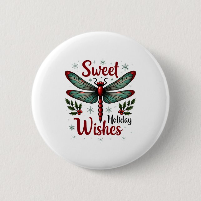 Candy Cane Wings Dragonfly 2 Inch Round Button (Front)