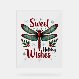 Candy Cane Wings Dragonfly Acrylic Sign