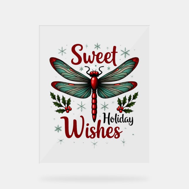 Candy Cane Wings Dragonfly Acrylic Sign (Front)