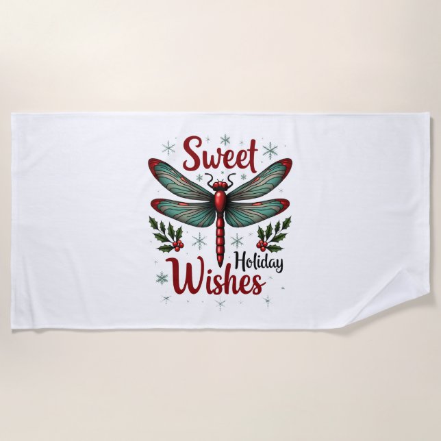 Candy Cane Wings Dragonfly Beach Towel (Front)