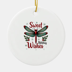 Candy Cane Wings Dragonfly Ceramic Ornament