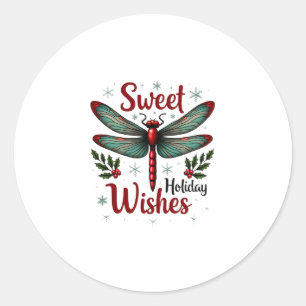 Candy Cane Wings Dragonfly Classic Round Sticker