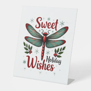 Candy Cane Wings Dragonfly Pedestal Sign