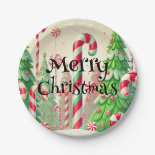 Candy Cane Winter Peppermint Forest Christmas  Paper Plate