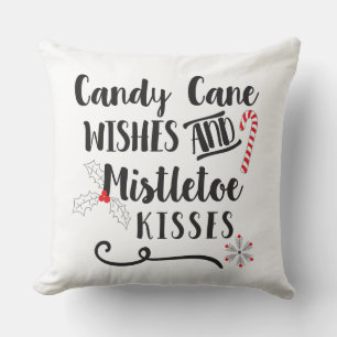 candy cane wishes and mistletoe kisses throw pillow