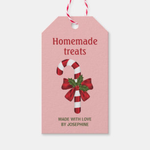Candy Cane With A Bow On Pink - Homemade Treats Gift Tags