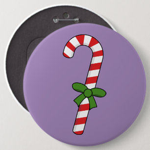 Candy Cane with Green Ribbon 6 Inch Round Button