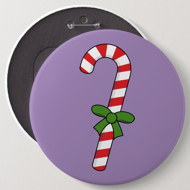 Candy Cane with Green Ribbon 6 Inch Round Button (Front & Back)