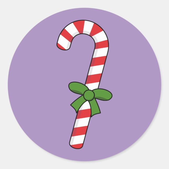 Candy Cane with Green Ribbon Classic Round Sticker (Front)