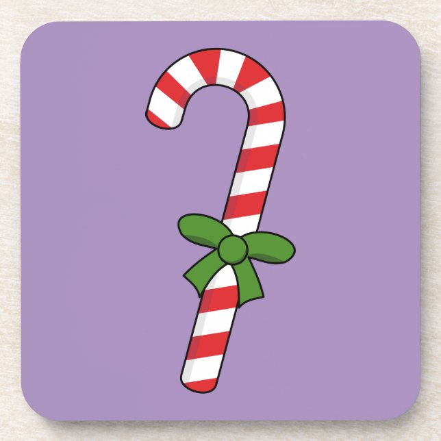 Candy Cane with Green Ribbon Coaster (Front)