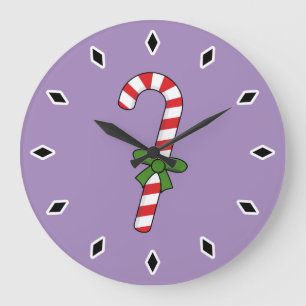Candy Cane with Green Ribbon Large Clock