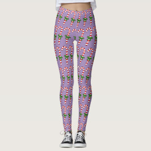 Candy Cane with Green Ribbon Leggings