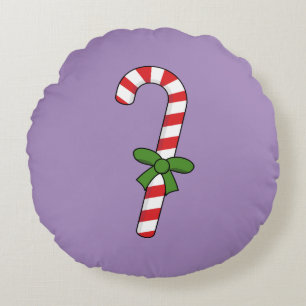 Candy Cane with Green Ribbon Round Pillow