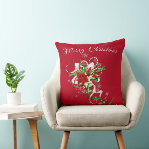 Candy Cane with Red Personalized Throw Pillow