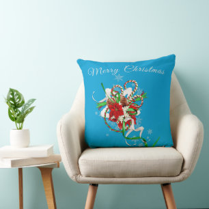 Candy Cane with Sky Blue Personalized Throw Pillow