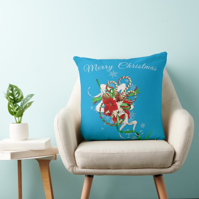Candy Cane with Sky Blue Personalized Throw Pillow (Chair)