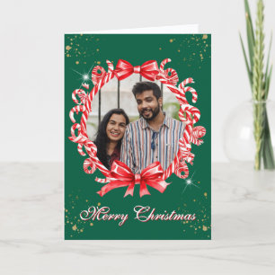 Candy Cane Wreath Photo Christmas Holiday Card