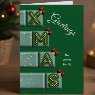 Candy Cane XMAS Word On Blocks Family Greeting Holiday Card