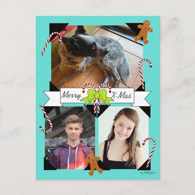 Candy Canes and Gingerbread Man Christmas Postcard (Front)