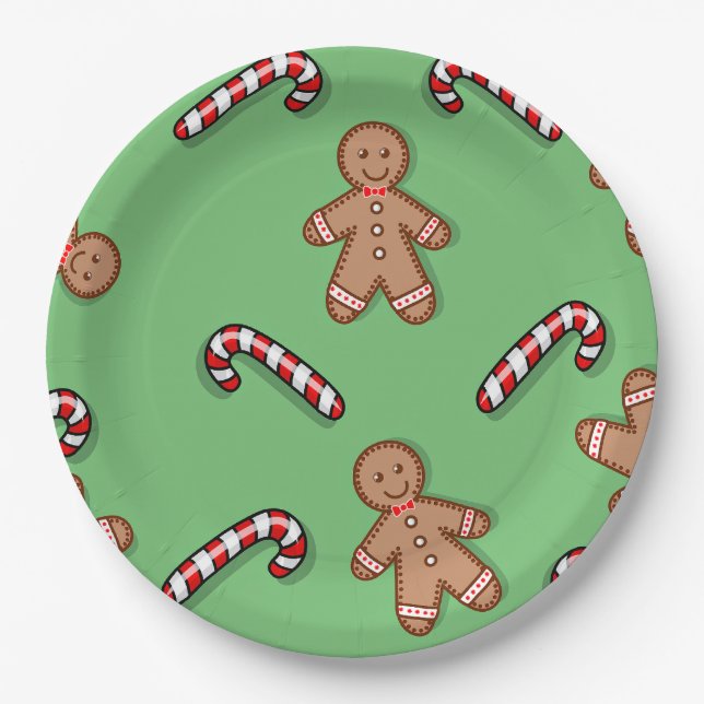 Candy Canes and Gingerbread Paper Plate (Front)