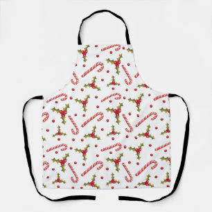 Candy Canes and Holly Seamless Pattern Apron