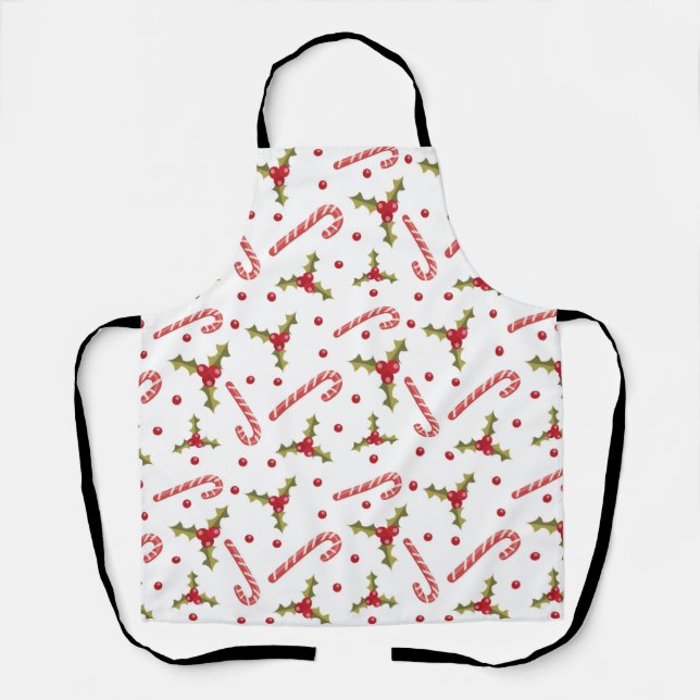 Candy Canes and Holly Seamless Pattern  Apron (Front)