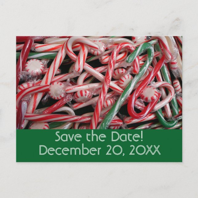 Candy Canes and Peppermints Christmas Holiday Announcement Postcard (Front)