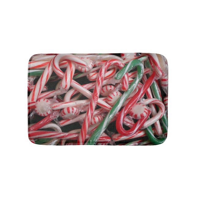 Candy Canes and Peppermints Christmas Holiday Bath Mat (Front)