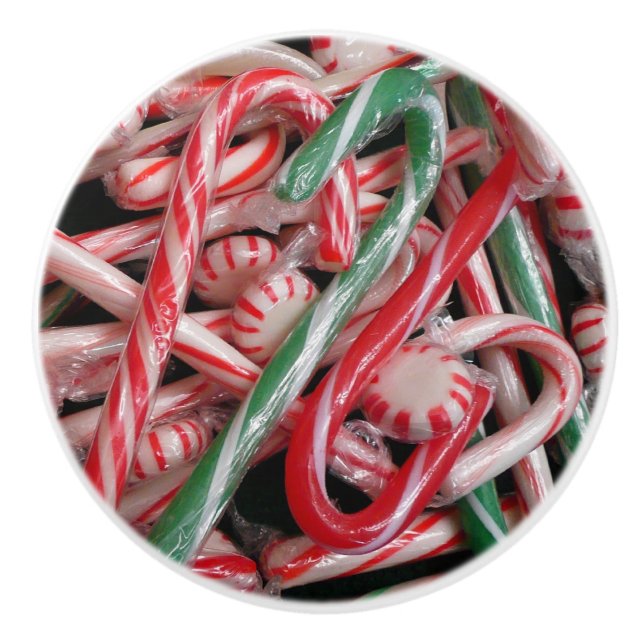 Candy Canes and Peppermints Christmas Holiday Ceramic Knob (Front)