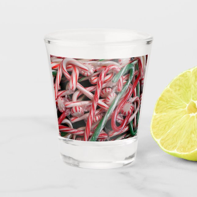 Candy Canes and Peppermints Christmas Holiday Shot Glass (Front)