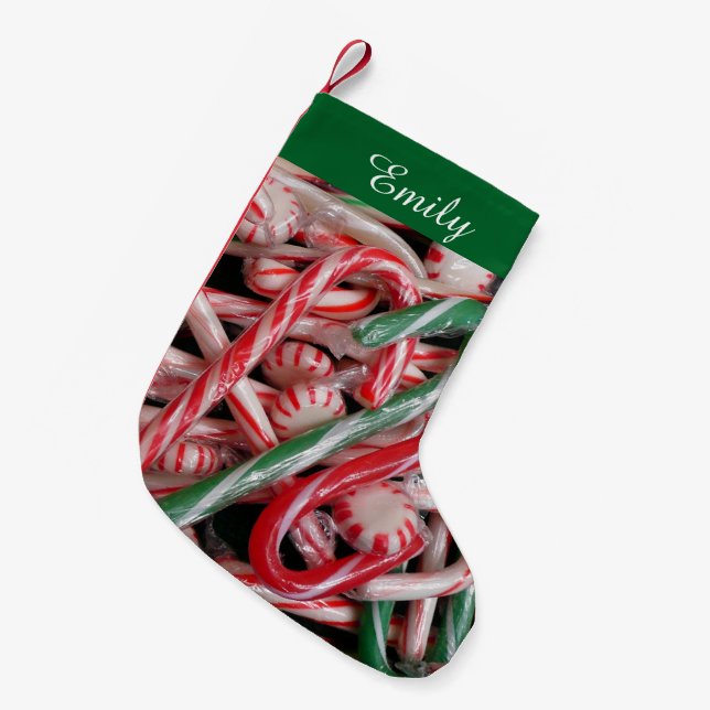 Candy Canes and Peppermints Christmas Holiday Small Christmas Stocking (Front (Hanging))