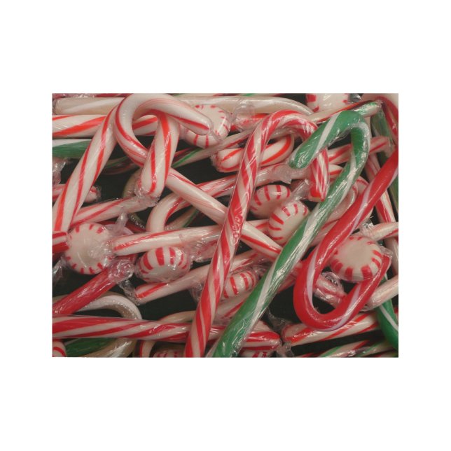 Candy Canes and Peppermints Christmas Holiday Wood Poster (Front)
