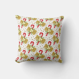 Candy Canes and Ribbons Christmas Patterned Throw Pillow