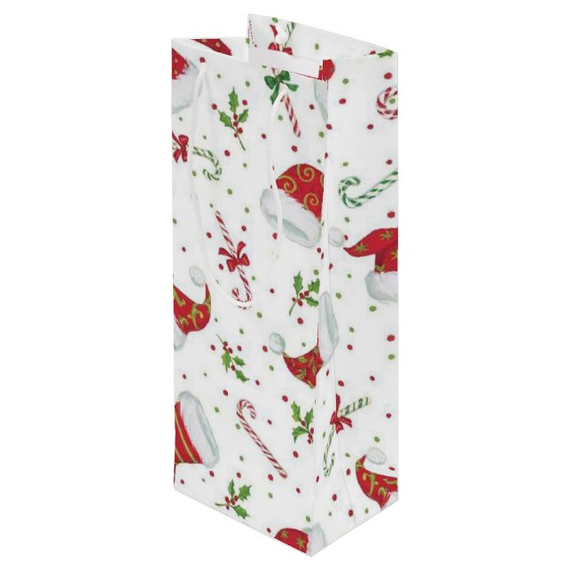 Candy Canes and Santa Hats Wine Gift Bag (Back Angled)