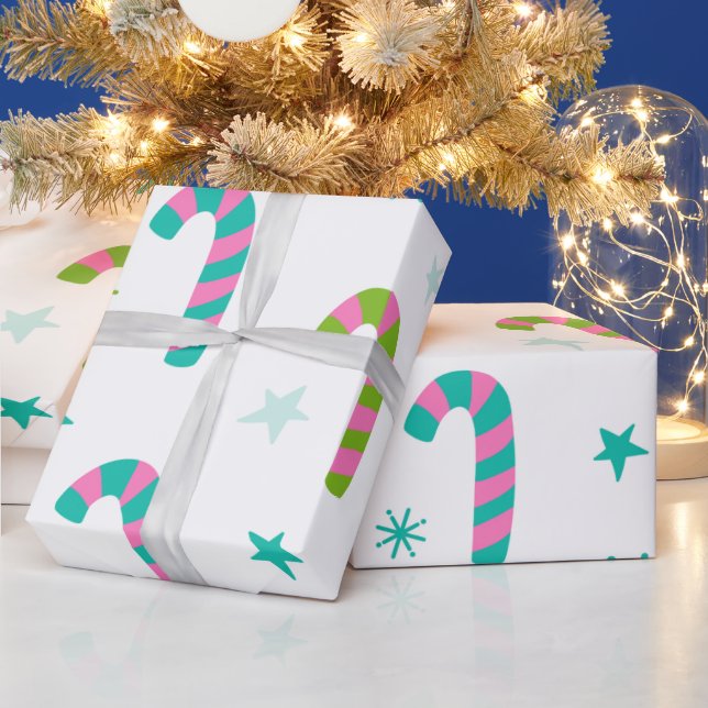 Candy Canes and Stars Modern Christmas Wrapping Paper (Holidays)