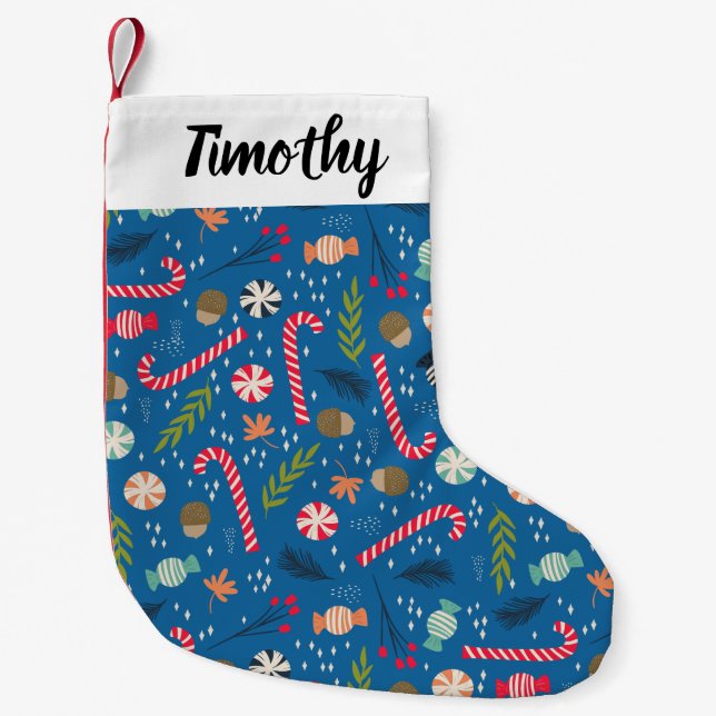 Candy Canes and Wrapped Christmas Candy Small Christmas Stocking (Front)
