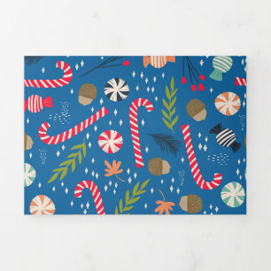 Candy Canes and Wrapped Christmas Candy Tri-Fold Holiday Card