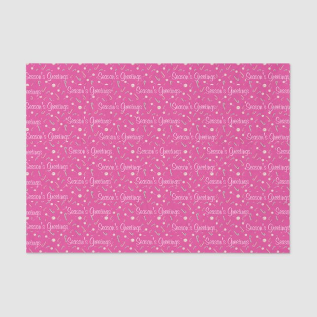 Candy Canes & Bon Bons Season's Greetings on Pink Tissue Paper (Front)