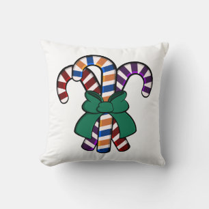 Candy Canes bouquet - green ribbon Throw Pillow