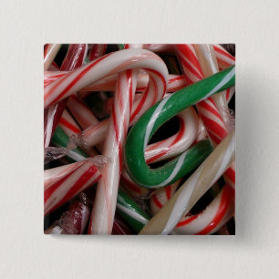 Candy Canes Christmas Holiday White Green and Red 2 Inch Square Button