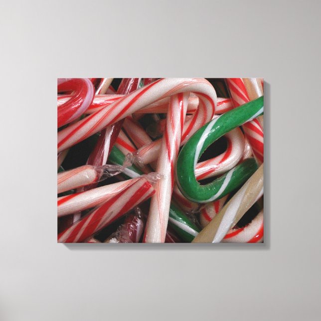 Candy Canes Christmas Holiday White Green and Red Canvas Print (Front)
