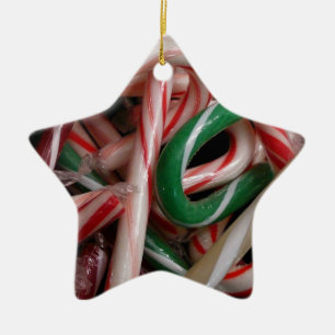 Candy Canes Christmas Holiday White Green and Red Ceramic Ornament