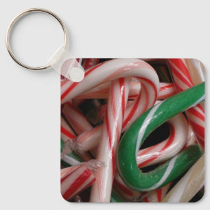 Candy Canes Christmas Holiday White Green and Red Keychain