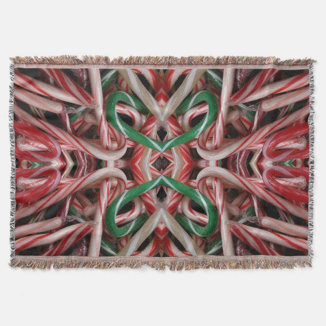 Candy Canes Christmas Holiday White Green and Red Throw Blanket (Front)