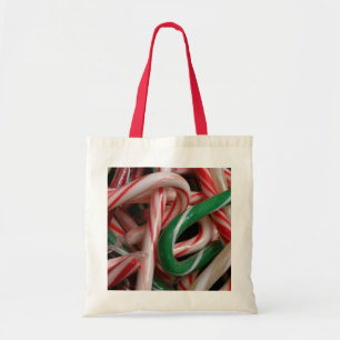 Candy Canes Christmas Holiday White Green and Red Tote Bag
